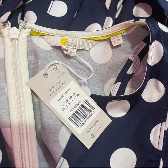 Boden Dress Women's 4 US Navy Polka Dot Belted A-Line Soft Cotton Pockets NWT - Picture 11 of 12
